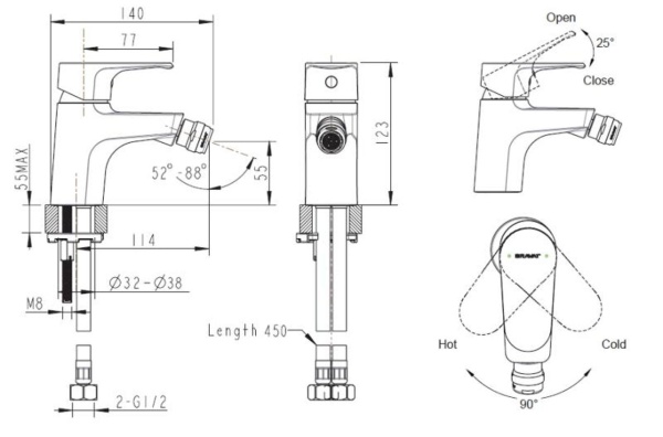 Смеситель для биде Bravat Alfa F3120178CP латунь хром