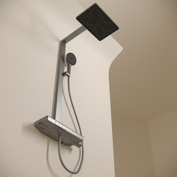 Душевая система со смесителем Sancos Vos SC6100GG монтаж настенный с термостатом вороненая сталь