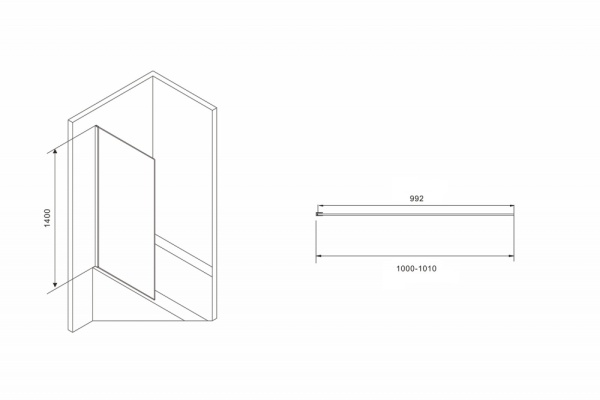 Шторка для ванны Abber Immer Offen AG71100B 100 см, стекла прозрачные, профиль черный