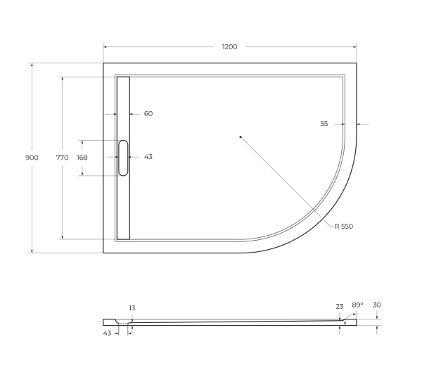 Душевой поддон низкий Cezares Tray TRAY-AS-RH-120/90-550-30-W-L ассиметричный литьевой мрамор 120x90 белый матовый