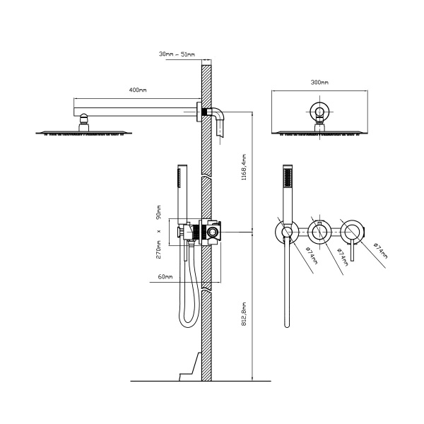 Душевая система со смесителем Vincea  VSFW-4G01GM монтаж встраиваемая в стену с термостатом вороненая сталь
