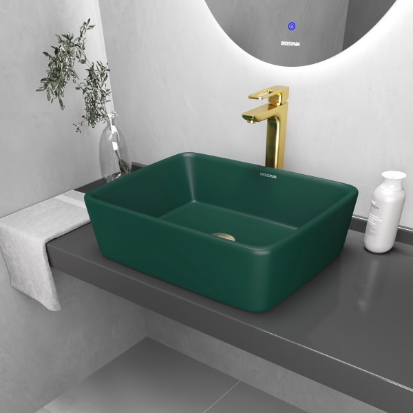 Раковина  квадратная  Grossman Color GR-3016OLM фаянс цвет светло-зеленый матовый