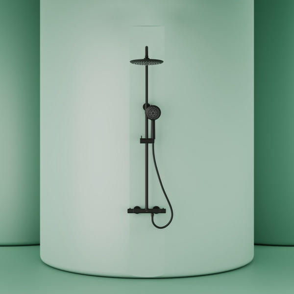 Душевая система со смесителем Sancos Game SC3002MB монтаж настенная с термостатом черный матовый