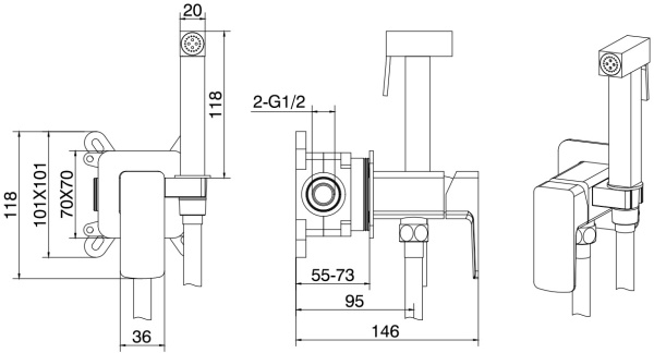 Гигиенический душ Allen Brau Infinity 5.21005-31 встраиваемый в стену черный матовый
