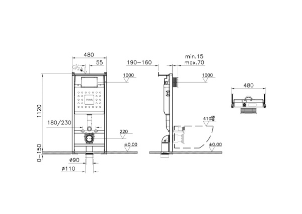 Инсталляция для подвесного унитаза VitrA V-Fix Core 732-5810-01 механическая