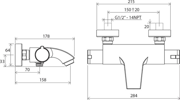 Смеситель для ванны или душа Ravak Termo X070046 настенный 
с термостатом хром