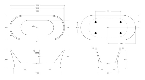 Акриловая ванна отдельностоящая BelBagno  BB402-1700-790 170x80 овальная цвет белый