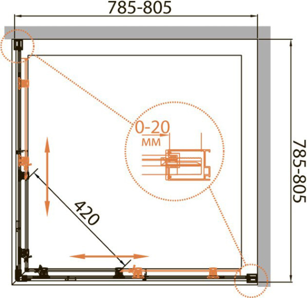 Душевой угол Cezares Relax RELAX-A-2-80-P-Bi квадратная   стекла рифленые, профиль белый