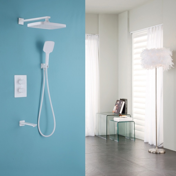 Душевая система со смесителем Abber Weiss Insel AF8050W монтаж встраиваемая в стену с термостатом белый