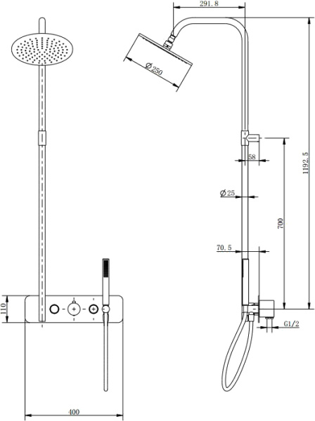 Душевая система со смесителем Cezares Moon MOON-CD-TA200-01 монтаж  с термостатом 