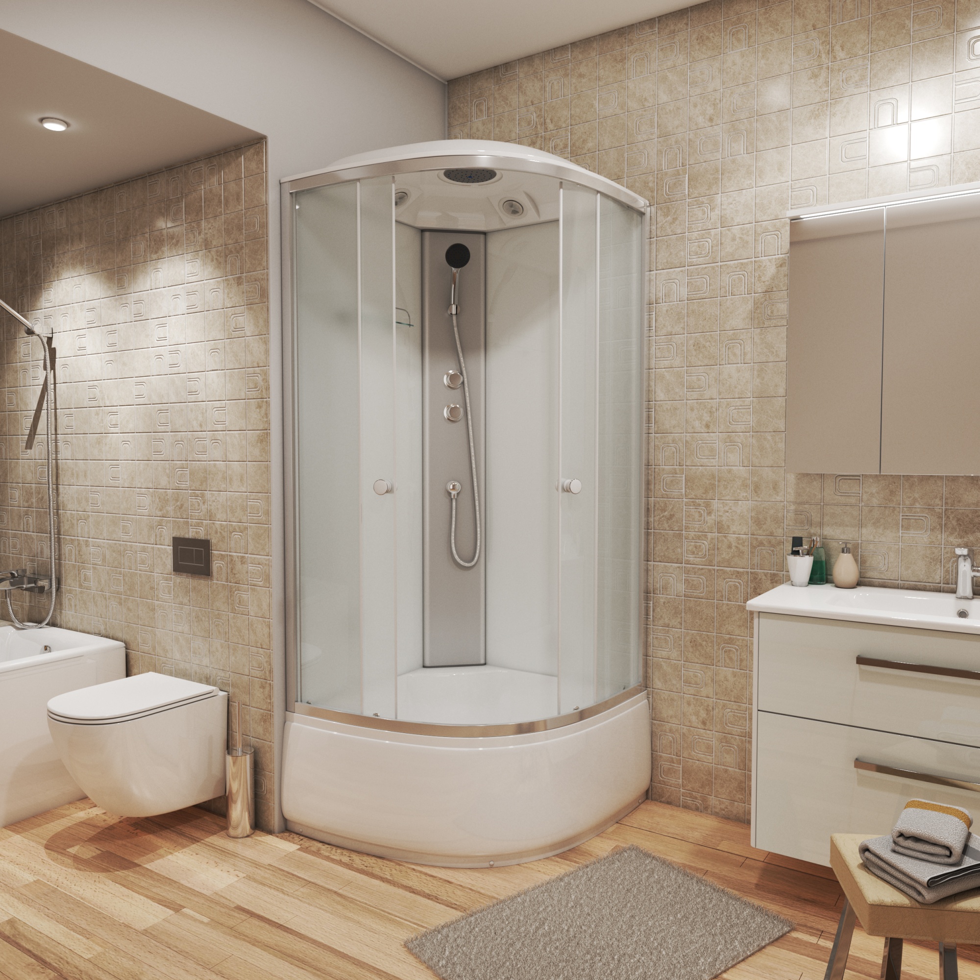 Душевая кабина с крышей Niagara Eco NG-7308-14 четверть круга  90x90 стекла матовые, профиль матовый хром