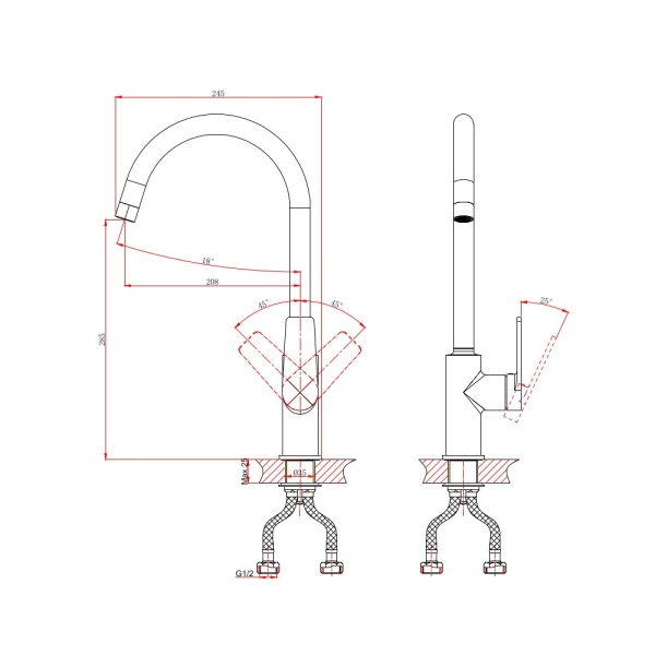 Смеситель для кухни D&K Bayern.Furth DA1522405 без подключения к фильтру черный