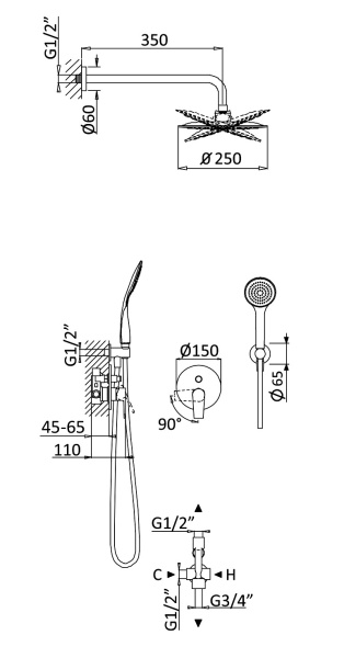 Душевая система со смесителем Cezares Nautic NAUTIC-DSIP-01 монтаж встраиваемая  в стену без термостата хром