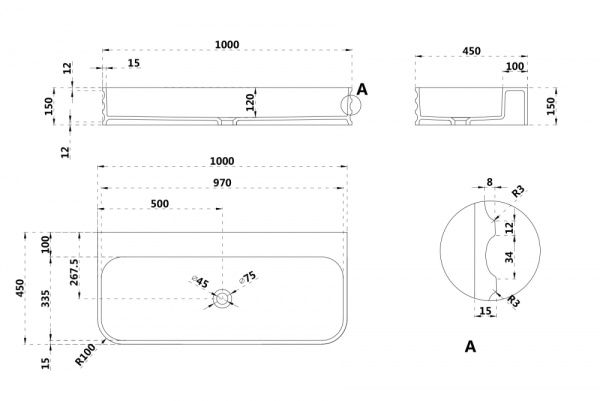 Раковина подвесная прямоугольная Abber STEIN AS2651-1.0 искусственный камень цвет белый матовый