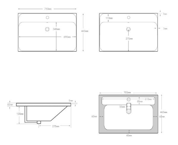Раковина мебельная прямоугольная Aquanet Flash 00333267 керамика цвет белый