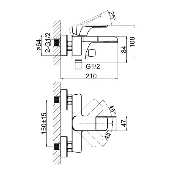 Смеситель для ванны или душа D&K Berlin DA1433501 настенный 
без термостата хром
