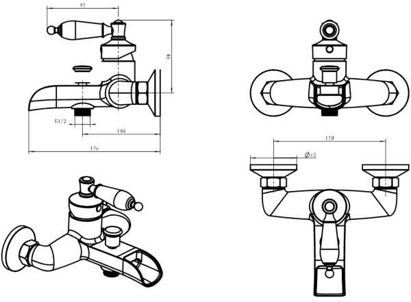 Смеситель  Boheme Vogue Crystal 213-CRST настенный 
без термостата 