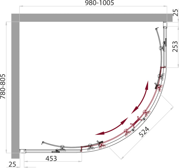 Душевой угол BelBagno Sela SELA-RH-2-100/80-C-Cr прямоугольная-асимметричная  стекла , профиль 