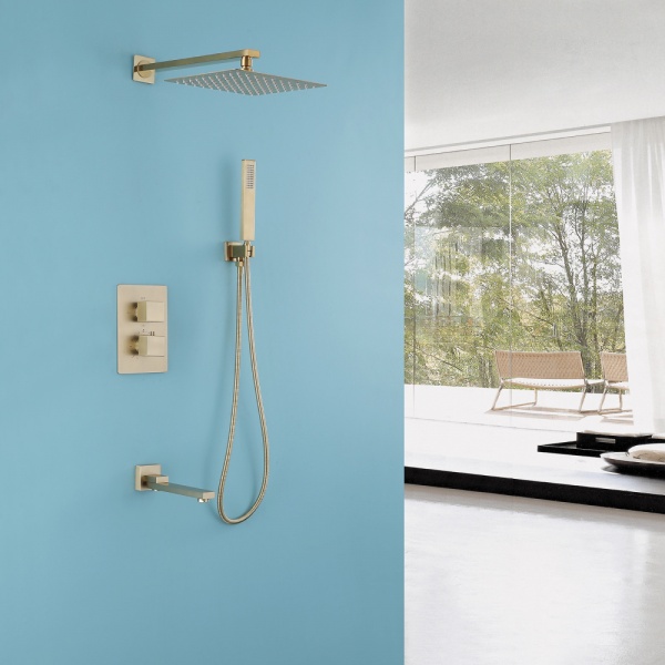 Душевая система со смесителем Abber Daheim AF8250G монтаж встраиваемая  в стену без термостата матовое золото