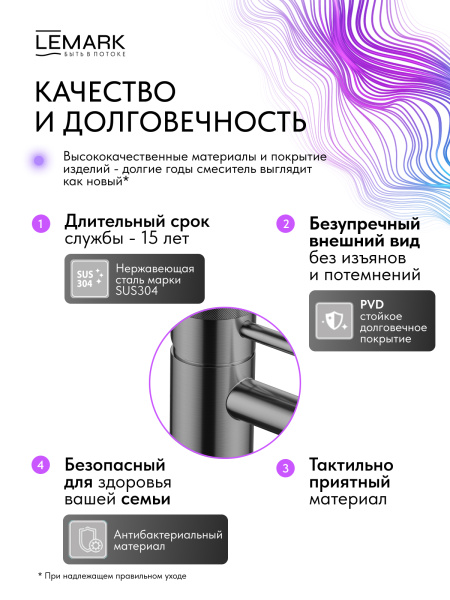 Смеситель для раковины Lemark Zenith LMF-1615S-BRGMN графит