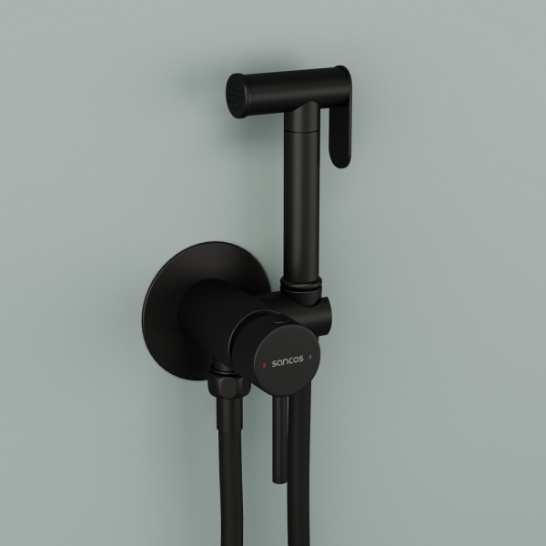 Гигиенический душ Sancos Start SC1001MB встраиваемый в стену черный матовый