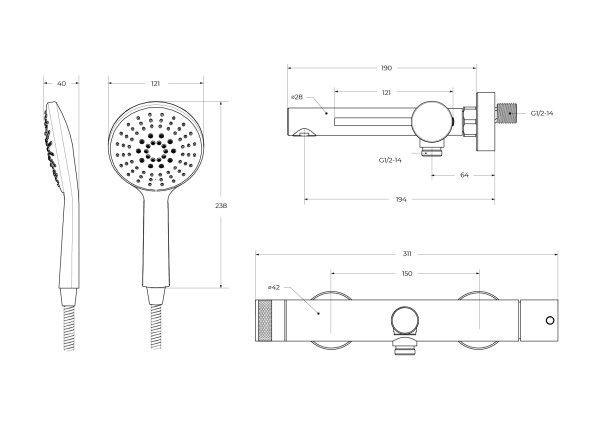 Смеситель для ванны или душа Cezares Relax RELAX-VD-GM настенный 
без термостата оружейная сталь