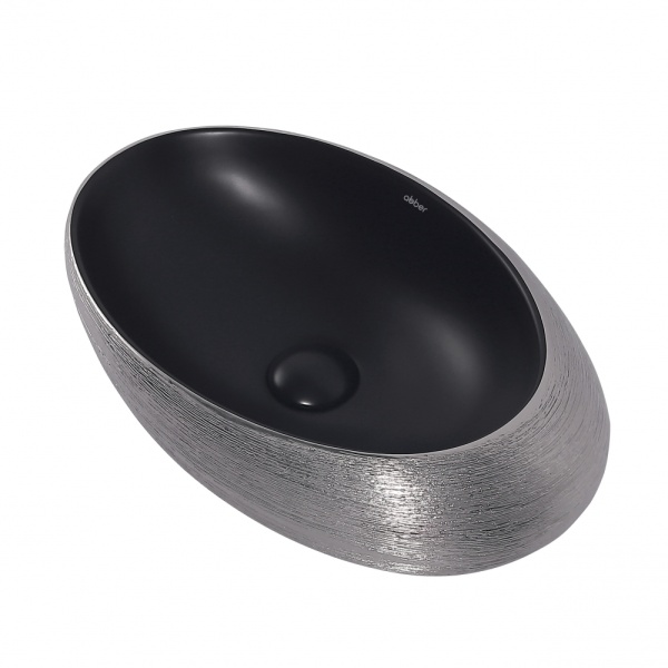 Раковина накладная овальная Abber Bequem AC2107BS фаянс цвет черный матовый-серебро