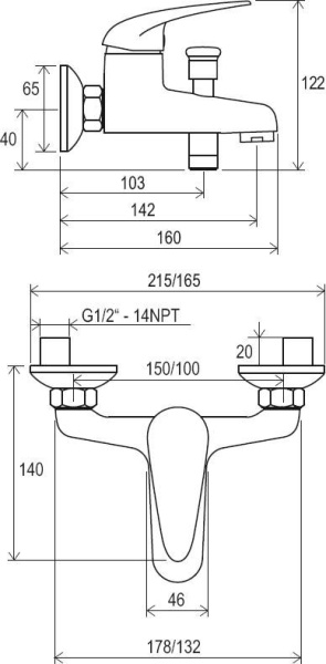 Смеситель для ванны или душа Ravak Susan X070004 настенный 
без термостата хром