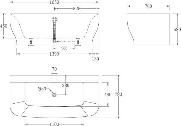 Акриловая ванна BelBagno  BB74-1650 165x78
