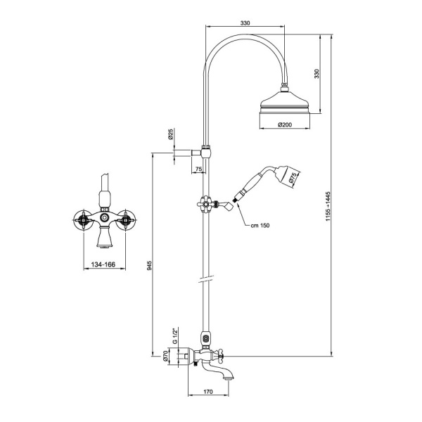 Душевая система со смесителем Webert Ottocento OT721208015 монтаж настенная без термостата хром