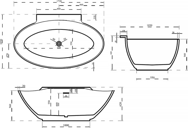 Акриловая ванна Abber  AB9237 172x103