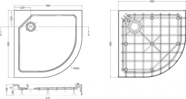 Душевой поддон низкий Cezares Tray SMC TRAY-SMC-R-90-550-150-W четверть круга   белый