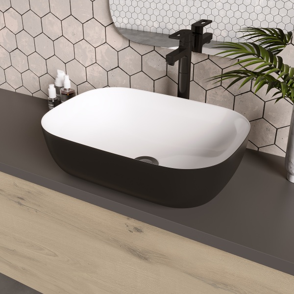 Раковина  прямоугольная Grossman Color GR-4041BW фаянс цвет черно-белый