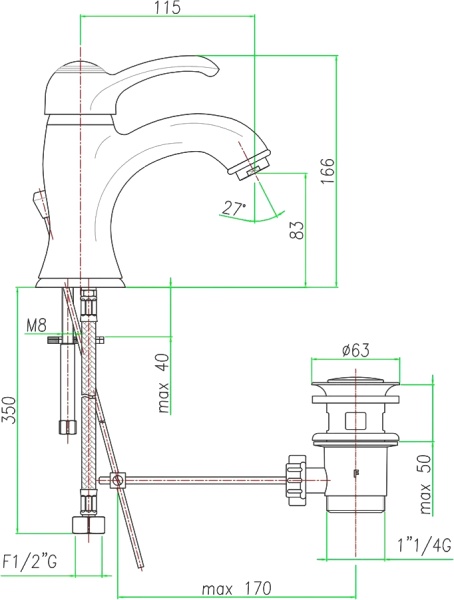 Смеситель для раковины Webert Aurora AU830102010 золото