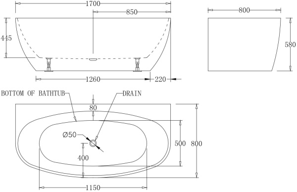 Акриловая ванна BelBagno  BB83-1700 170x80
