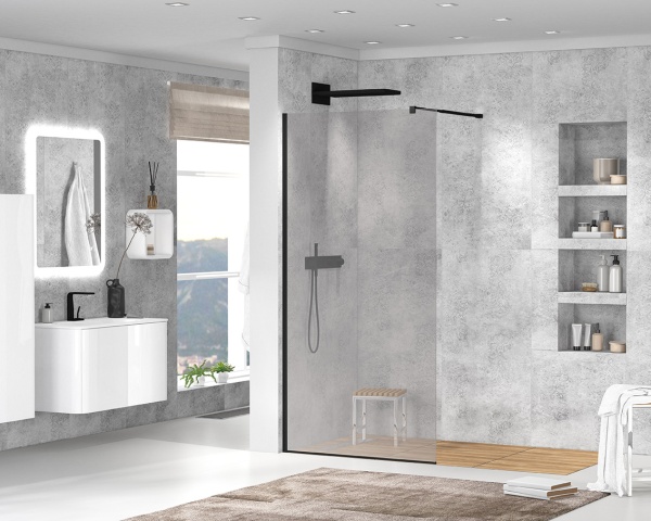 Душевая перегородка Cezares Liberta LIBERTA-L-1-110-GR-NERO 110 см, стекла тонированные, профиль черный