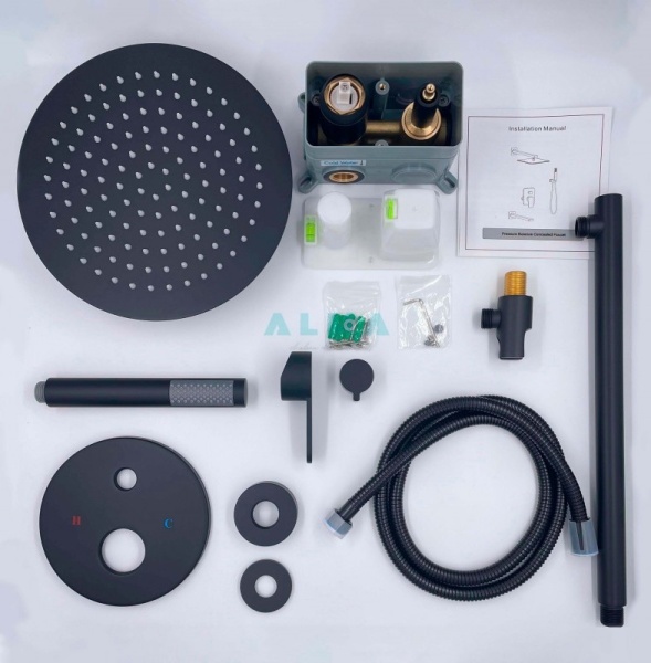 Душевая система со смесителем ALMAes Sakari TVZ-0890 монтаж встраиваемая в стену без термостата черный матовый