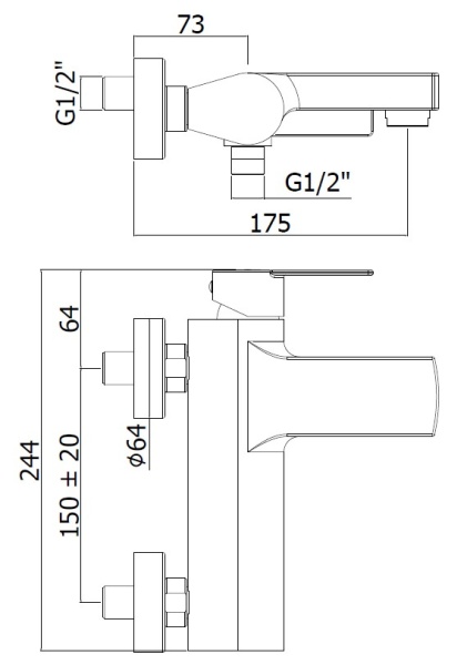 Смеситель для ванны или душа Paffoni Tango TA022CR настенный 
без термостата 