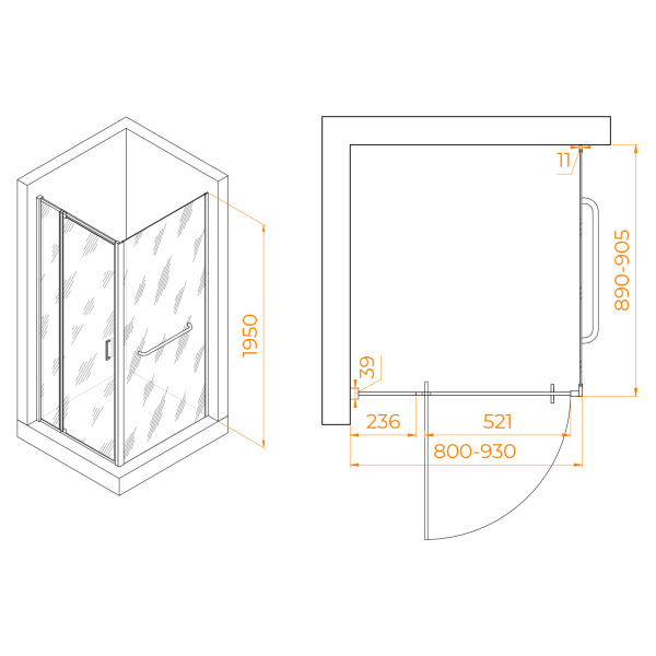 Душевой угол RGW Passage PA-078-1 3508078189-11 прямоугольный 80x90 стекла прозрачные, профиль хром