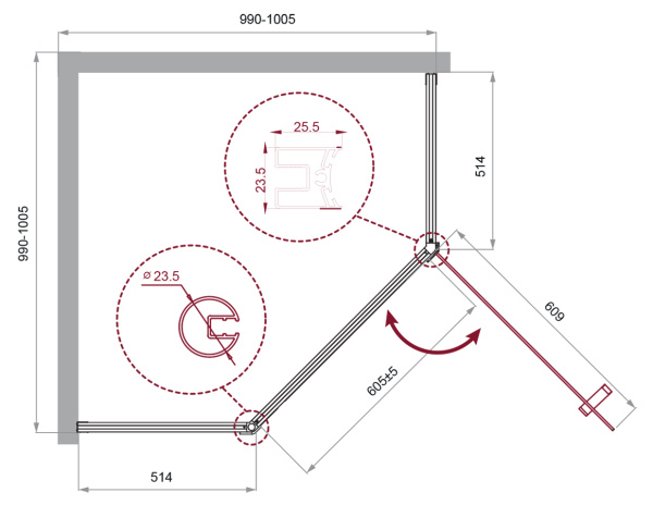 Душевой угол BelBagno Uno UNO-195-P-1-100-C-Cr пятиугольный 100x100 стекла прозрачные, профиль хром