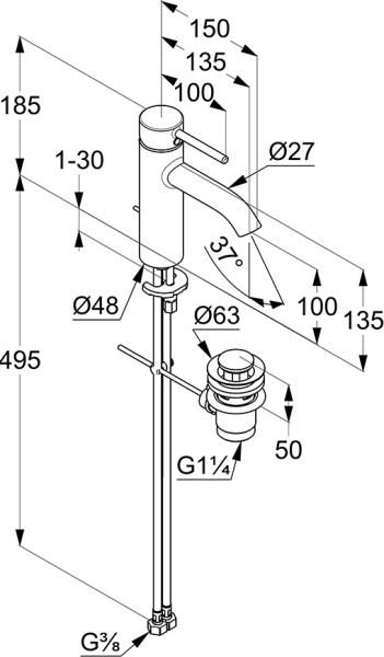 Смеситель для раковины Kludi Bozz 382800576 хром