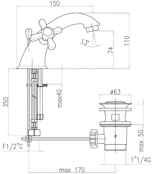 Смеситель для раковины Webert Armony AM700108010 золото