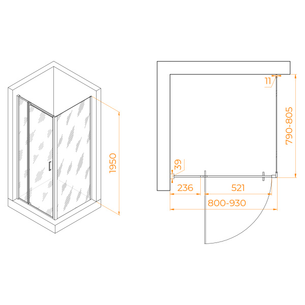 Душевой угол RGW Passage PA-078 350807888-11 квадратный 80x80 стекла прозрачные, профиль хром