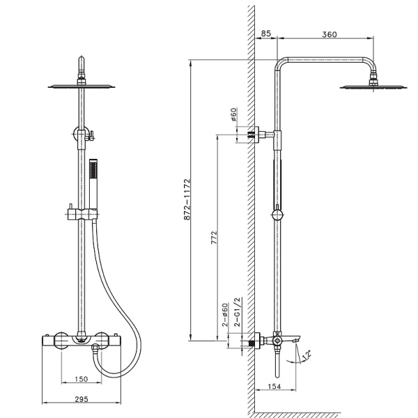 Душевая система со смесителем Raiber Graceful RP-007 монтаж настенная с термостатом хром