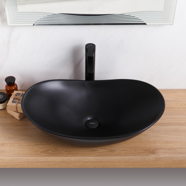 Раковина накладная овальная BelBagno  BB1404-H301 фаянс цвет черный матовый