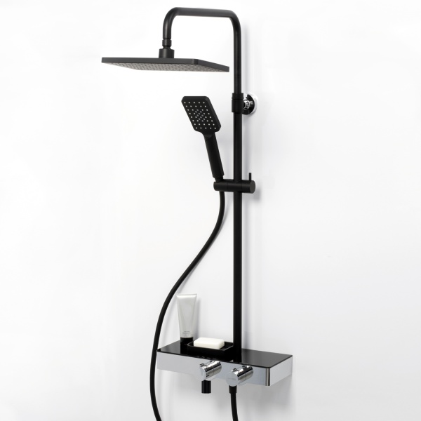 Душевая система со смесителем Wasserkraft  A11401 монтаж настенная с термостатом черный/хром