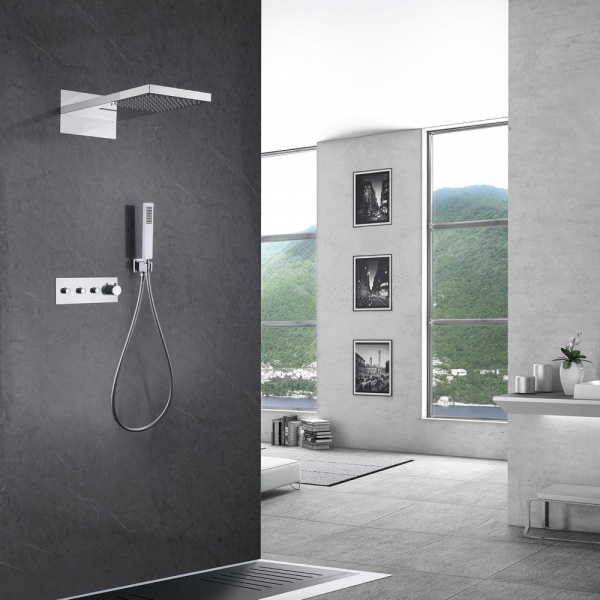 Душевая система со смесителем Abber Rund AF8752 монтаж встраиваемая в стену с термостатом хром