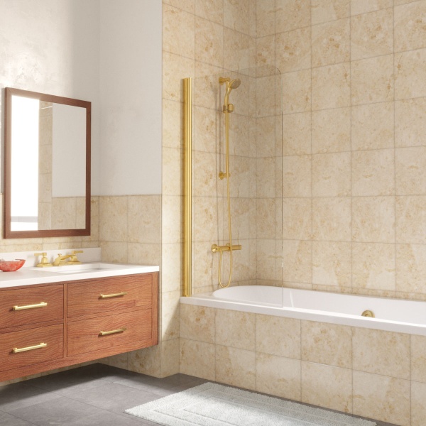 Шторка для ванны распашная  Vegas Glass EV Lux EV LUX 75 09 01 L 75 см, стекла прозрачные, профиль золото