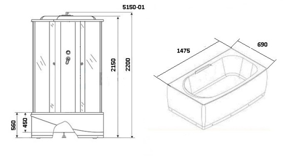 Душевая кабина с крышей Niagara Ultra NG-5150-01 прямоугольная  150x70 стекла тонированные, профиль матовый хром