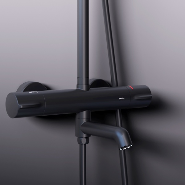 Душевая система со смесителем Damixa Scandinavian Pure 936810300 монтаж настенная с термостатом черный матовый